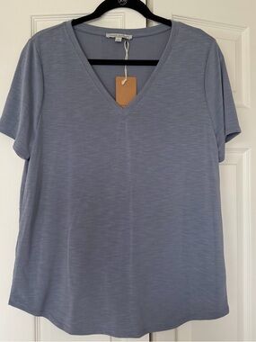 Casual V-Neck Tee in Dusty Blue - Size L
